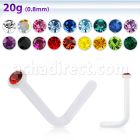clear acrylic nose stud with a 1.5mm round crystal top