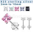 czsqm silver ear studs with square prong set cz stone