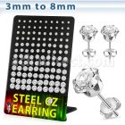 derzg 316l steel ear stud w clear round prong cz stone