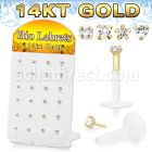 dgbizc bioflex labret w push in 14kt gold top w prong cz