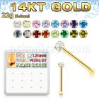 dgnb22 box w 12 pcs. of 14kt gold nose bones w 1.25mm clear cz 