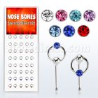 dnbrm1 box of silver nose bones w color crystal on slave hoop