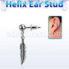 erbd654 316l steel helix ear ball stud w small dangling feather