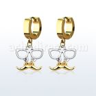 erg507 gold steel huggies earrings w dangling mustache glasses