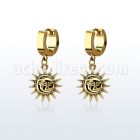 erg726 gold steel huggies earrings w a sun dangling
