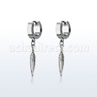 erh583 steel huggies earrings w dangling small feather