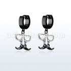 erk507 black steel huggies earrings w dangling black mustache