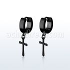 erkcrs black steel huggies earrings w dangling plain cross