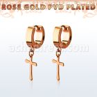 errcrs rose gold steel huggies earrings w dangling plain cross