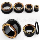 ftac black acrylic screw fit flesh tunnel with leopard fur