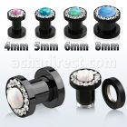 ftscpco black plug w crystal studded rim syntetic opal center