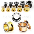 ftscpcr pvd steel flesh tunnel w crystal studded rim w resin