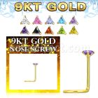 g9sztm1 9kt gold nose screw 22g w3mm triangle shaped prong set cz