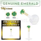 gbige10 bioflex labret with push in 14kt gold w prong emerald