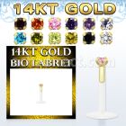 gbilzm bioflex labret with push in 14kt gold w round prong cz