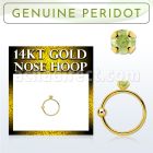 ghge4 14kt gold nose hoop w a 2mm prong set peridot stone