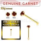 gnbge2 14kt gold nose bone with a 2mm prong set garnet