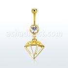 gold pvd steel belly banana w 8mm jewel ball w diamond