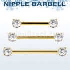 gold steel nipple barbell w prong set round czs
