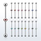 indsh12 316l steel industrial barbell w center multi jewel ball