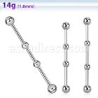 indsh3 316l steel industrial barbell with 5mm balls 4mm balls