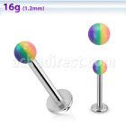 lbbd3 316l steel labret with 3mm acrylic striped bead ball
