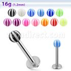 lbbeb3 316l steel labret with 3mm acrylic uv beach ball