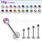 lbc3 16g 316l steel labret with 3mm bezel set jewel ball