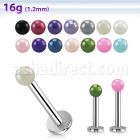 lbpr3 16g 316l steel labret with 3mm faux pearl ball