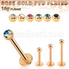 lbttjb25 rose gold plated steel labret w tiny 2.5mm jewel ball
