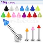 lbuvcn3 16g 316l steel labret with 3mm acrylic uv cone