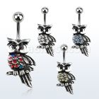 mcd452 316l steel belly banana with a black owl with crystals