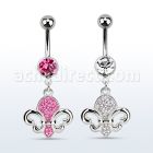 mcd498 316l steel belly banana w crystal fleur de lis