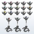 mcd556 316l 316l steel belly ring with crystal eyed chameleon