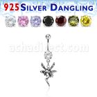mcdvd12 316l steel cz belly banana w dangling silver fairy