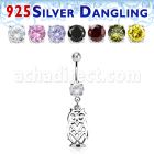 mcdvd15 316l steel belly banana w dangling sterling silver owl