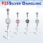 mcdvd22 steel belly banana w round cz silver plain anchor