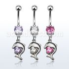 mcdz300 316 steel belly banana w prong cz dolphin w cz stone