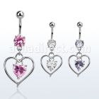 mcdz306 316l steel cz belly banana dangling heart shaped cz