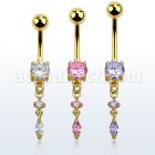 mdgz522 gold anodized belly banana w a dangling oval shaped cz
