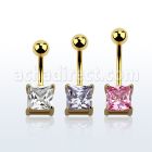 mdgz525 gold anodized belly banana w an 8mm square cz stone
