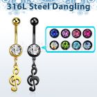 mdk709 pvd plated steel belly banana w dangling musical note 