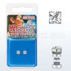 mgzq4 pair of silver magnetic ear studs w 4mm square clear cz