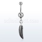 msd638 316l steel belly banana w a dangling curved feather