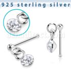nbdvm1 925 sterling silver nose bone ball dangling crystal