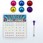nbmtbx1 box w silver nose bone, w 1mm mix color plated ball top