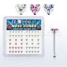 nbzhm silver nose bones w heart assorted color prong cz