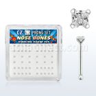 nbzqc box of silver nose bones with 2mm square clear prong cz
