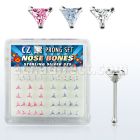 nbztrm silver nose bones w triangle assorted color prong cz