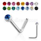nlcb20 steel nose stud 20g crystal flat head bezel set